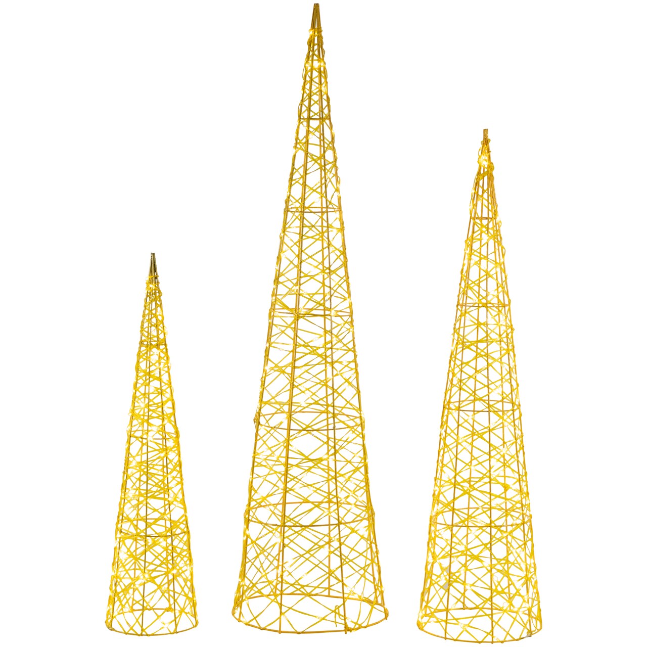 Northlight LED Lighted Twinkle Outdoor Christmas Cone Trees - 39.5" - Gold - Set of 3